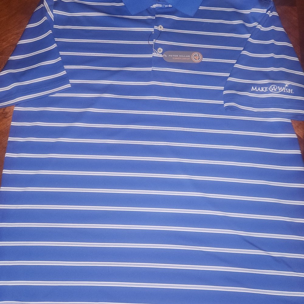 Peter Millar Summer Comfort Men's Polo in Blue and White Stripes Make-a-Wish